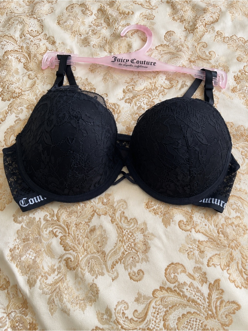 Juicy Couture Black Lace Push-Up Bra with Branded Band